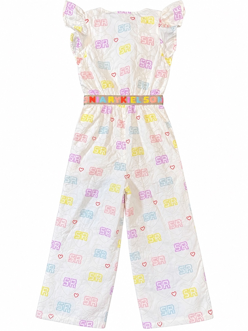 Sonia Rykiel Paris Girls Size 8 Embellished Heart SR Wide Leg Jumpsuit